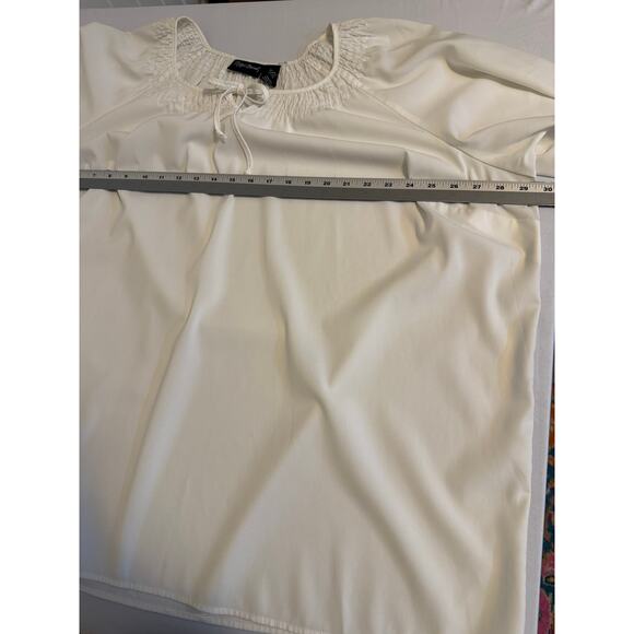 Maggie Barnes Womens Plus 2X Cottagecore Smocked V Neck Tie White Blouse Classic - Picture 6 of 11